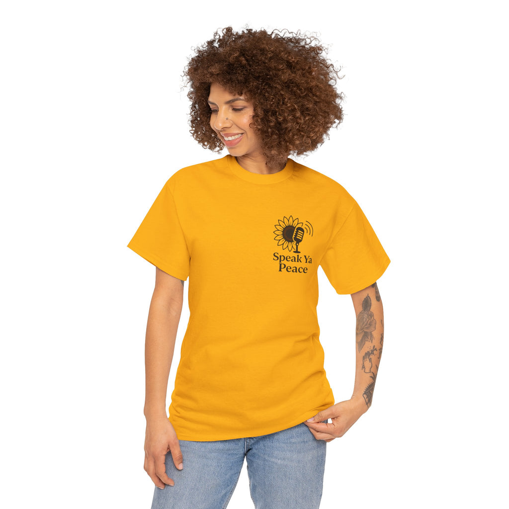 Sunflower Peace Tee - Speak Ya Peace Graphic Cotton Shirt, Unisex T-Shirt, Gift for Peace Lovers, Summer Casual Wear, Eco-Friendly Apparel
