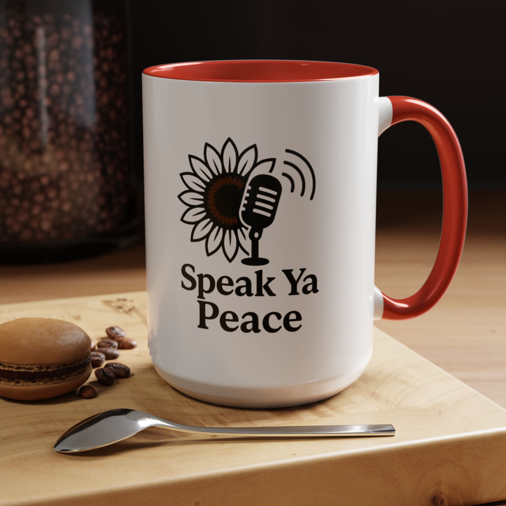 Sunflower Speak Ya Peace Mug - Inspirational Coffee Cup, Gift for Friends, Tea Lovers, Motivational Office Decor, Zen Kitchenware