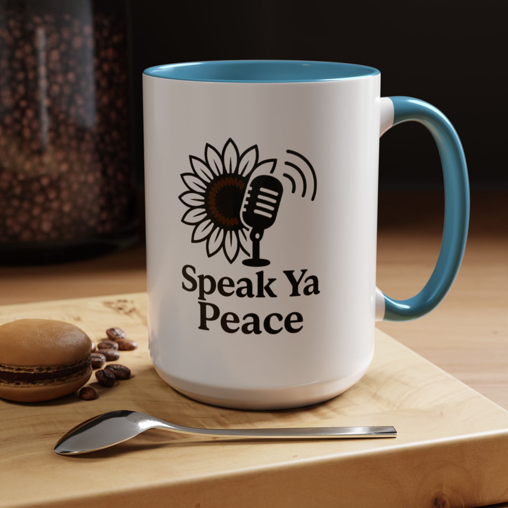Sunflower Speak Ya Peace Mug - Inspirational Coffee Cup, Gift for Friends, Tea Lovers, Motivational Office Decor, Zen Kitchenware