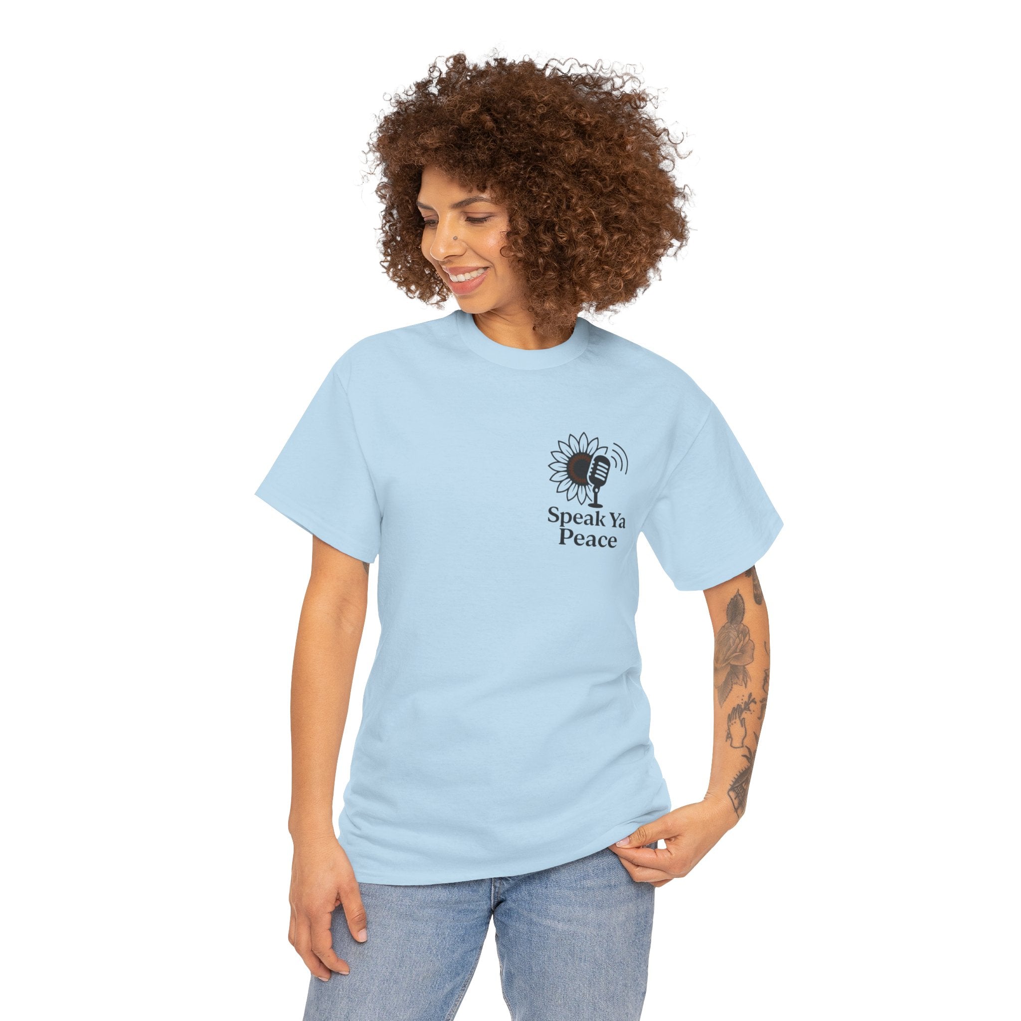 Sunflower Peace Tee - Speak Ya Peace Graphic Cotton Shirt, Unisex T-Shirt, Gift for Peace Lovers, Summer Casual Wear, Eco-Friendly Apparel
