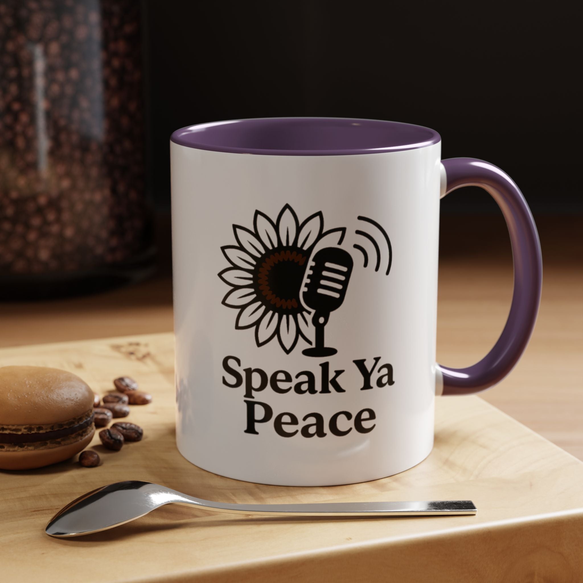 Sunflower Speak Ya Peace Mug - Inspirational Coffee Cup, Gift for Friends, Tea Lovers, Motivational Office Decor, Zen Kitchenware