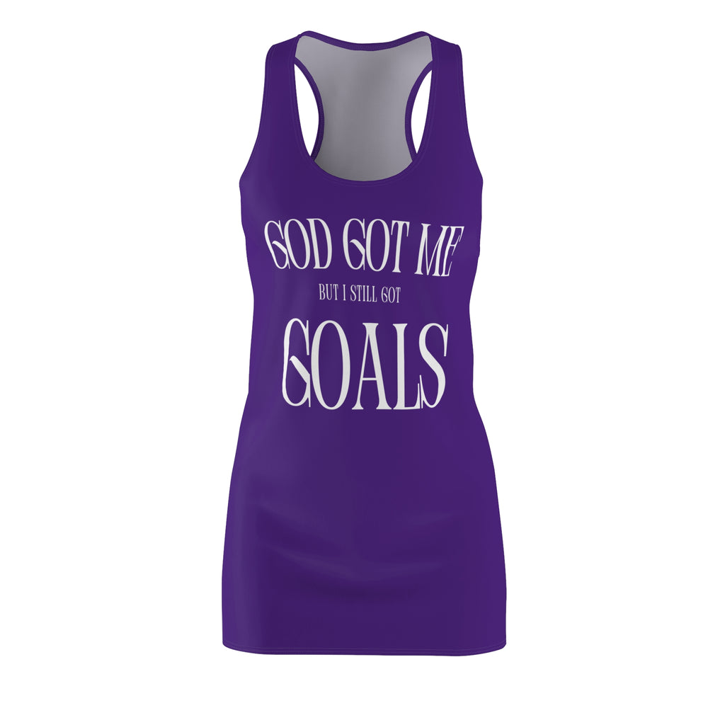 Racerback Dress — "God Got Me But I Still Got Goals" Purple Motivational Dress