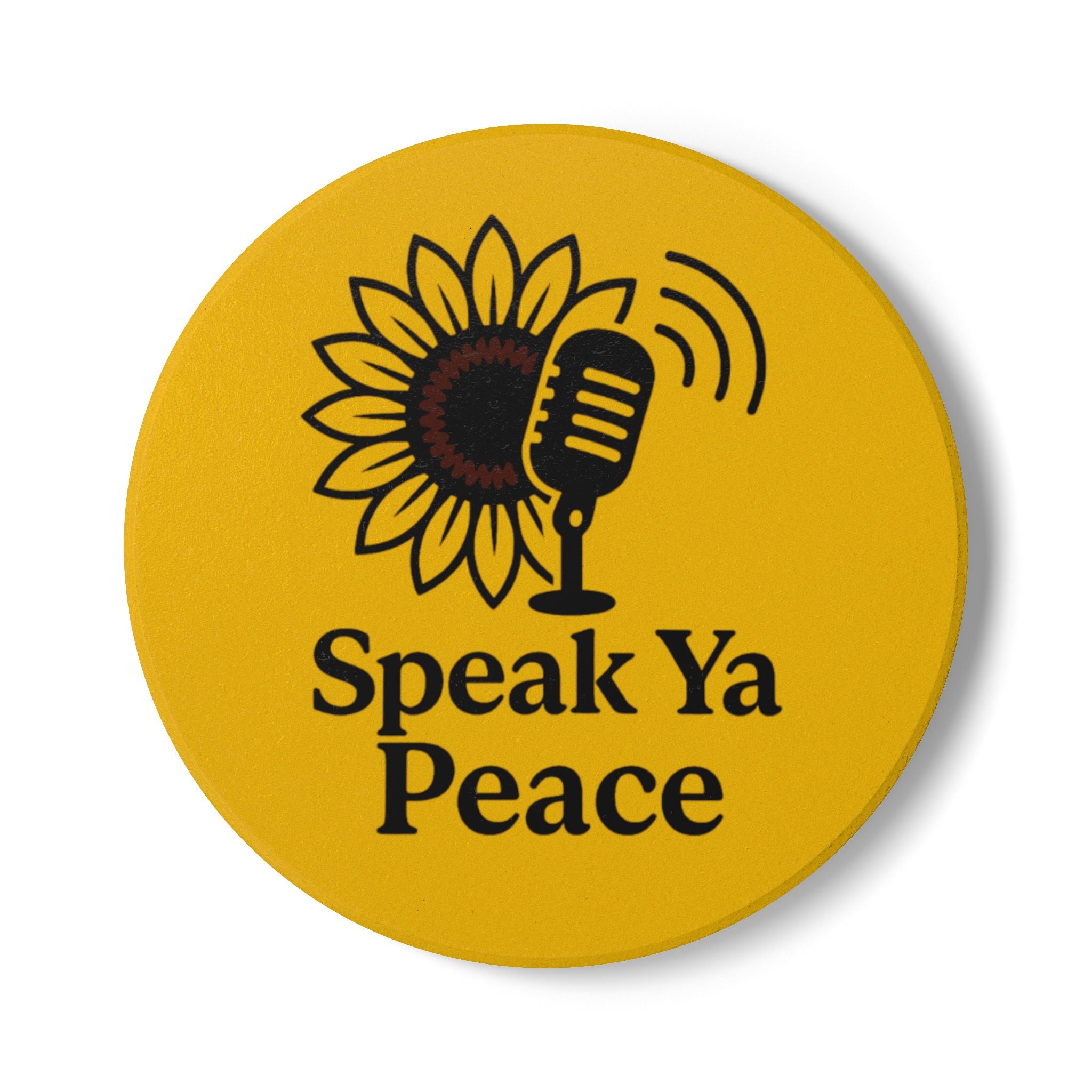 Speak Ya Peace Ceramic Coaster | Sunflower Design | Inspirational Home Decor | Gifts for Friends, Coffee Lovers, Housewarming, Eco-Friendly