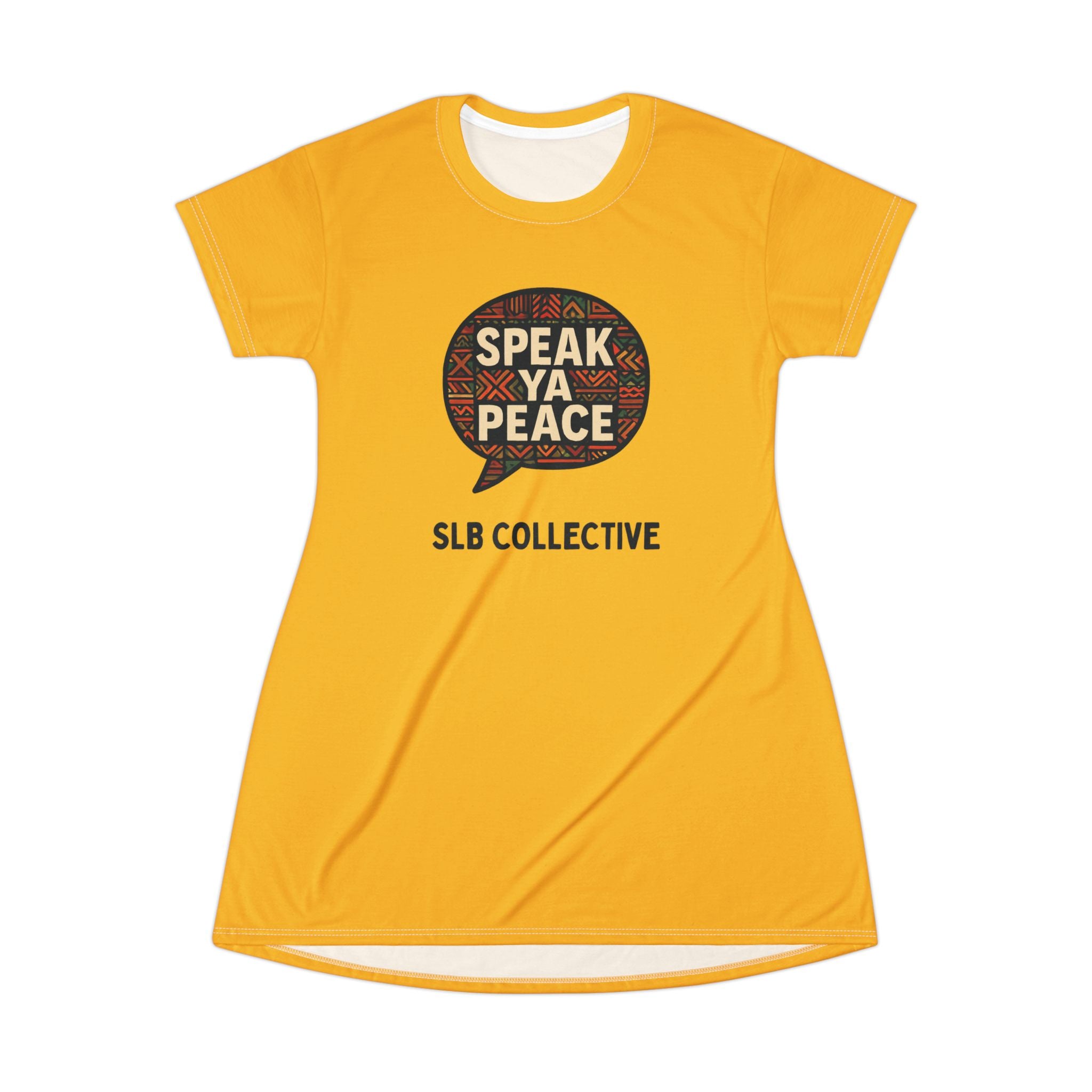 Speak Ya Peace T-Shirt Dress — SLB Collective Yellow Peace Graphic