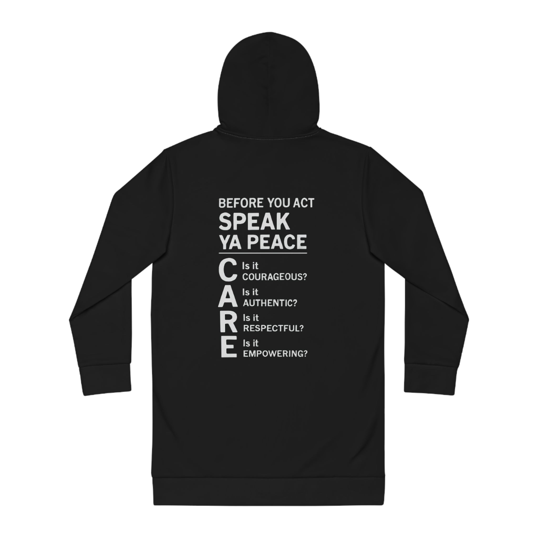 Women's Hoodie Dress — 'Before You Act'  Inspirational Back-Print