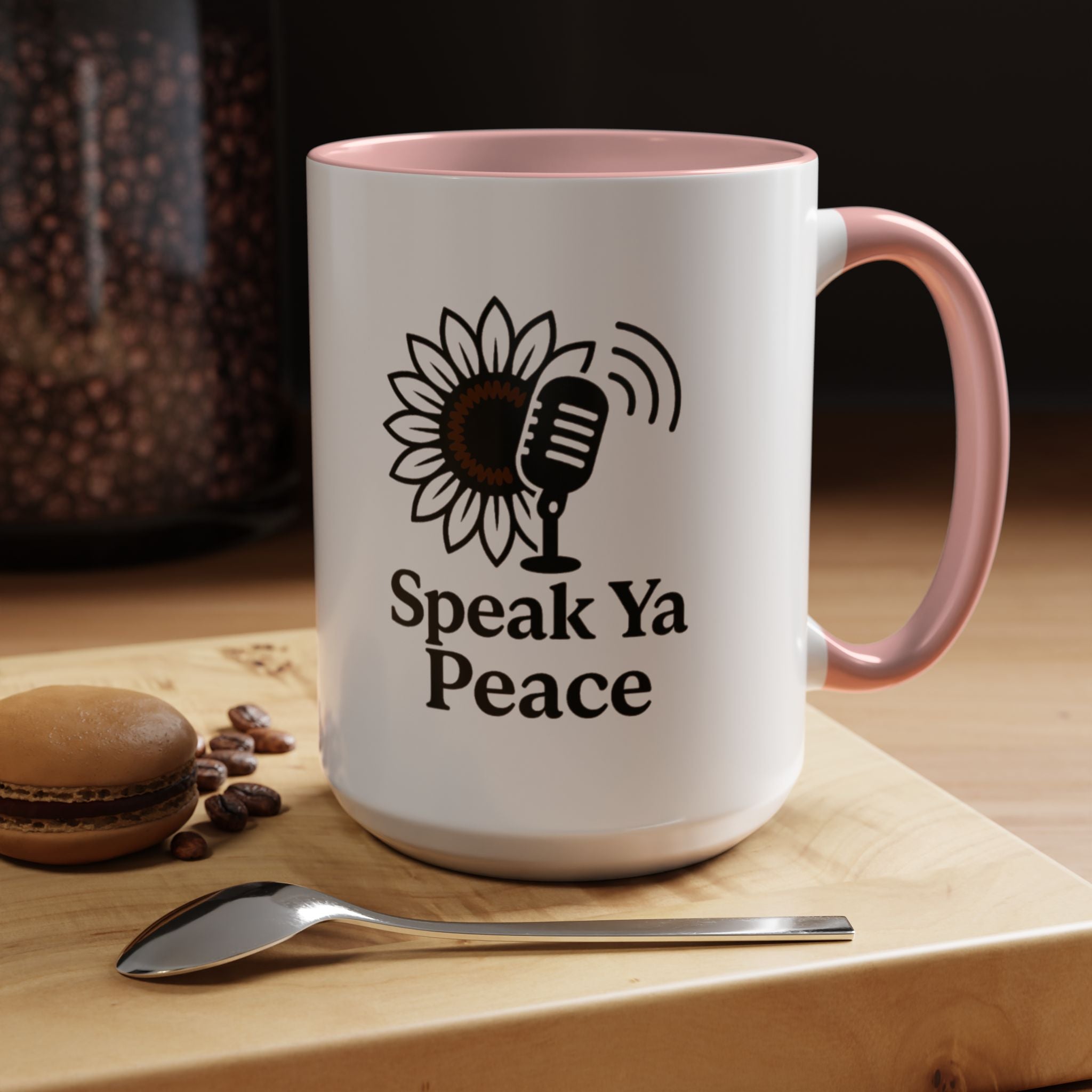 Sunflower Speak Ya Peace Mug - Inspirational Coffee Cup, Gift for Friends, Tea Lovers, Motivational Office Decor, Zen Kitchenware