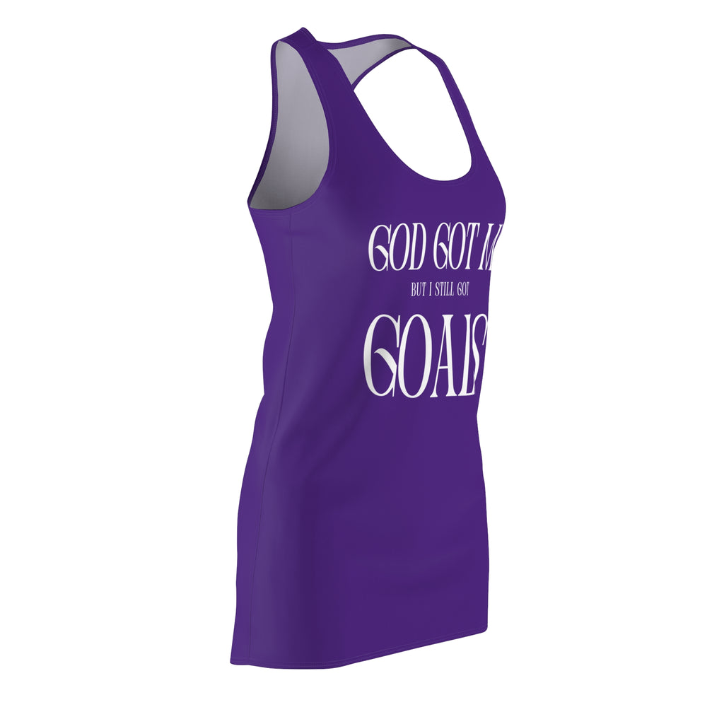 Racerback Dress — "God Got Me But I Still Got Goals" Purple Motivational Dress