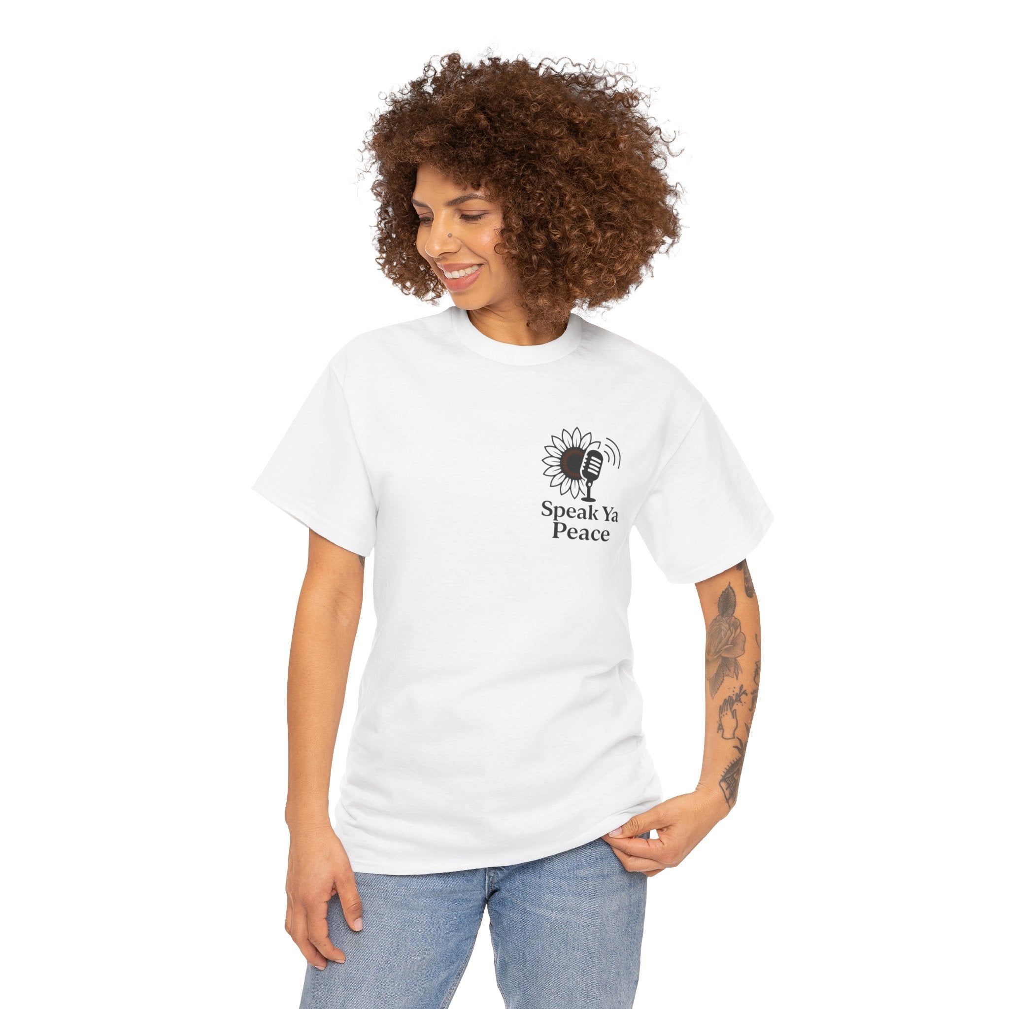 Sunflower Peace Tee - Speak Ya Peace Graphic Cotton Shirt, Unisex T-Shirt, Gift for Peace Lovers, Summer Casual Wear, Eco-Friendly Apparel