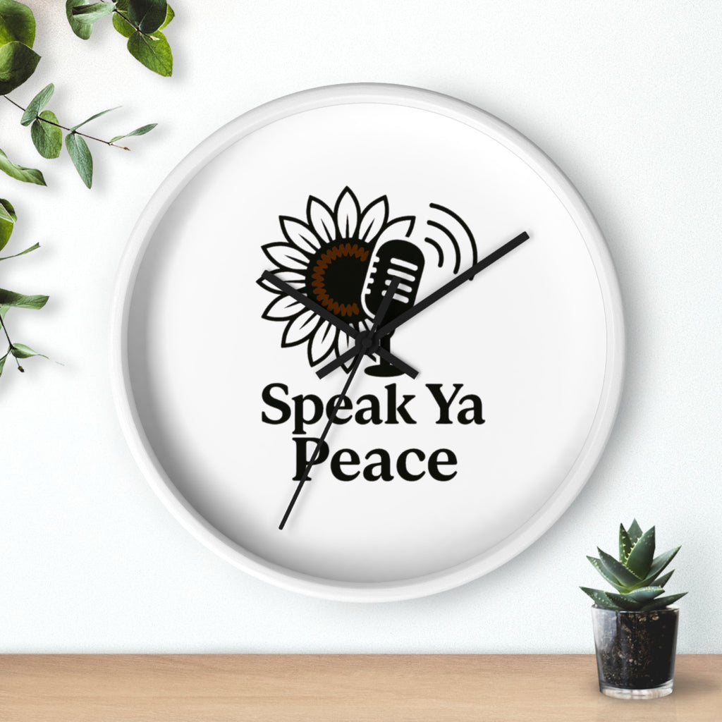 Inspirational Wall Clock with 'Speak Ya Peace' Design, Motivational Home Decor, Sunflower Accent Piece, Mindfulness Gift for All Occasions