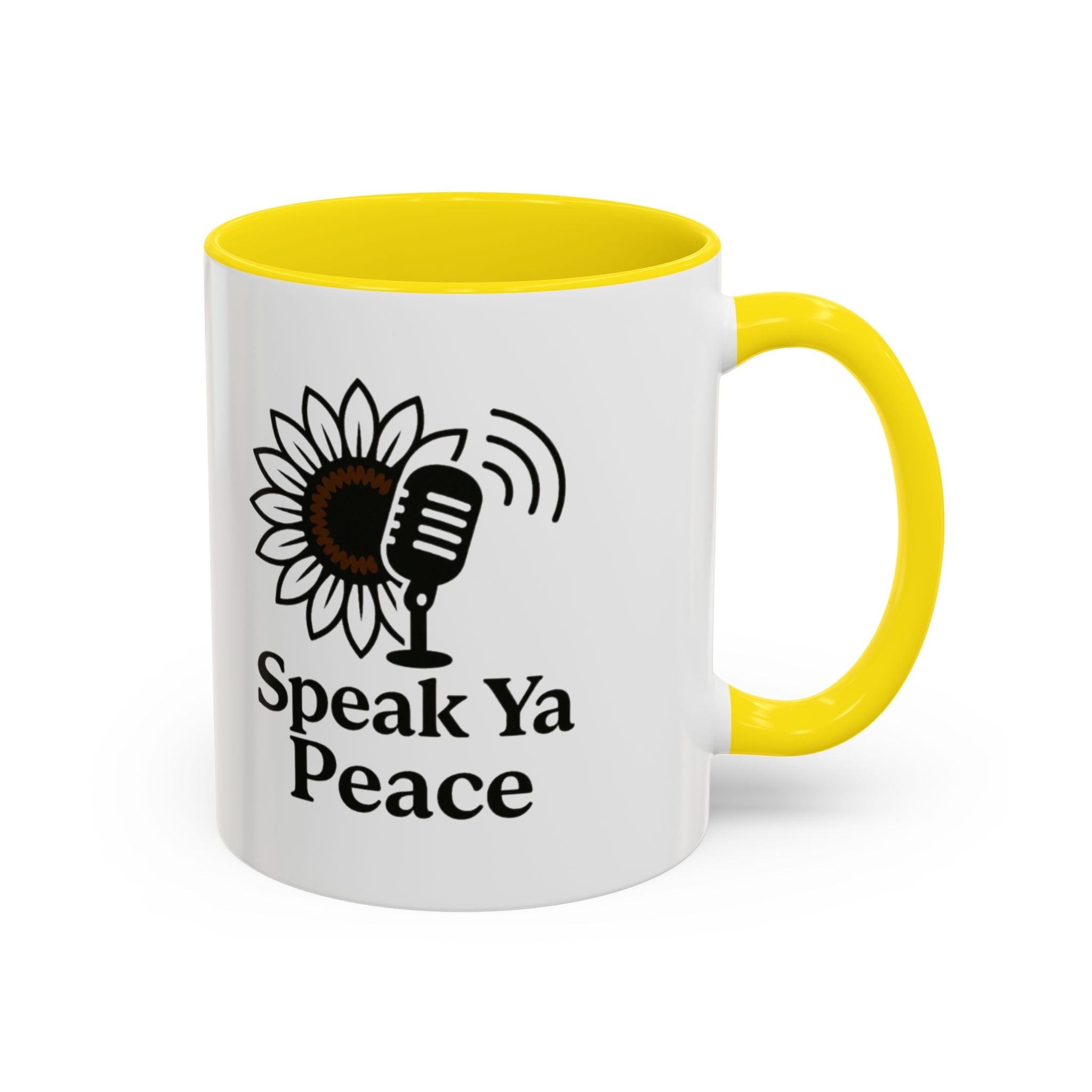 Sunflower Speak Ya Peace Mug - Inspirational Coffee Cup, Gift for Friends, Tea Lovers, Motivational Office Decor, Zen Kitchenware