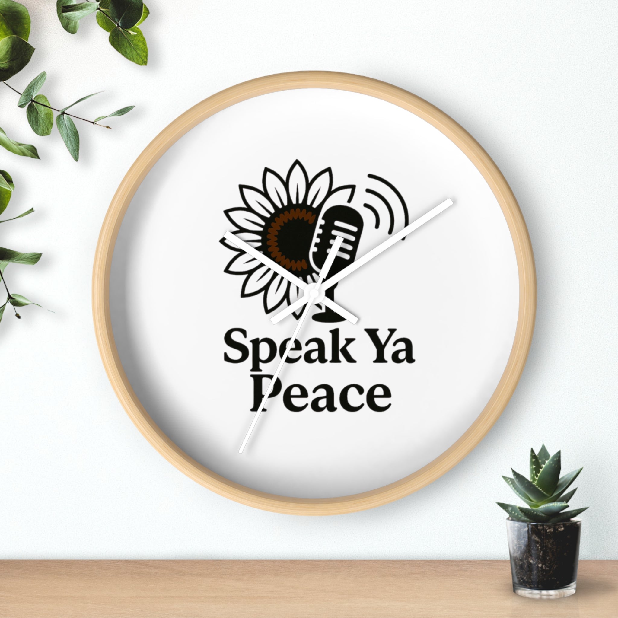 Inspirational Wall Clock with 'Speak Ya Peace' Design, Motivational Home Decor, Sunflower Accent Piece, Mindfulness Gift for All Occasions