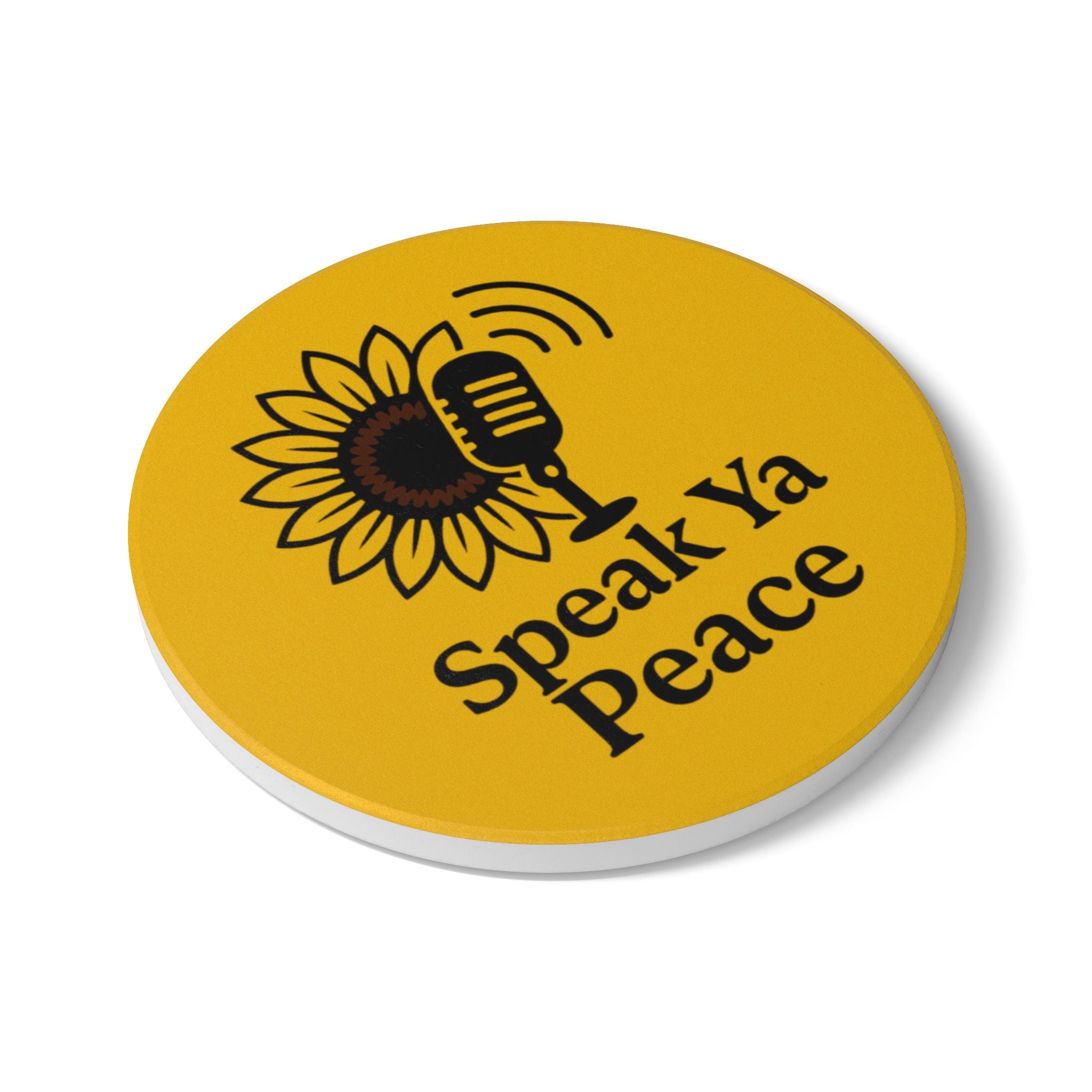 Speak Ya Peace Ceramic Coaster | Sunflower Design | Inspirational Home Decor | Gifts for Friends, Coffee Lovers, Housewarming, Eco-Friendly