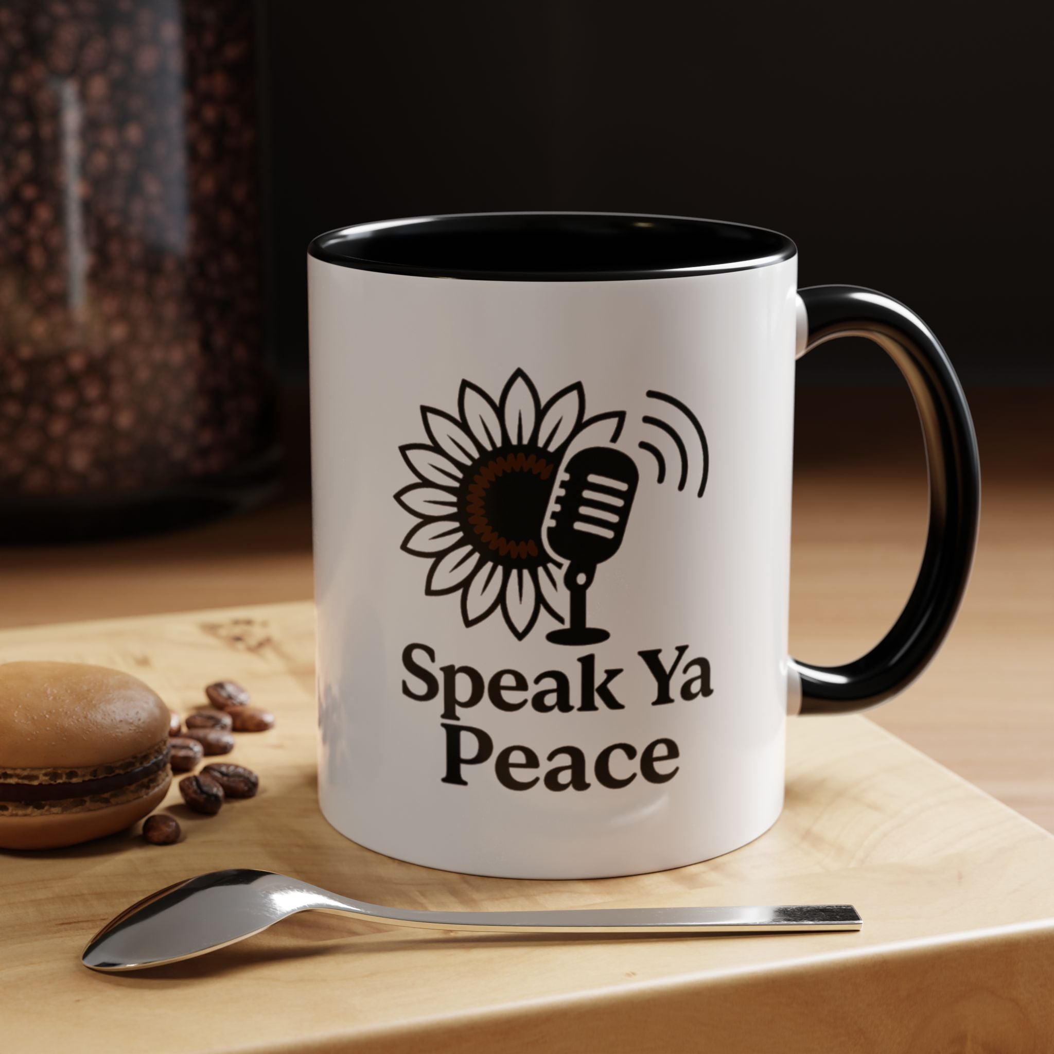 Sunflower Speak Ya Peace Mug - Inspirational Coffee Cup, Gift for Friends, Tea Lovers, Motivational Office Decor, Zen Kitchenware