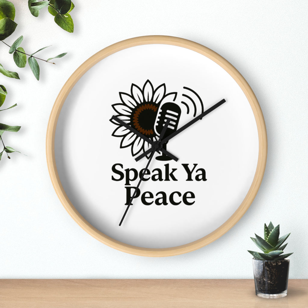 Inspirational Wall Clock with 'Speak Ya Peace' Design, Motivational Home Decor, Sunflower Accent Piece, Mindfulness Gift for All Occasions