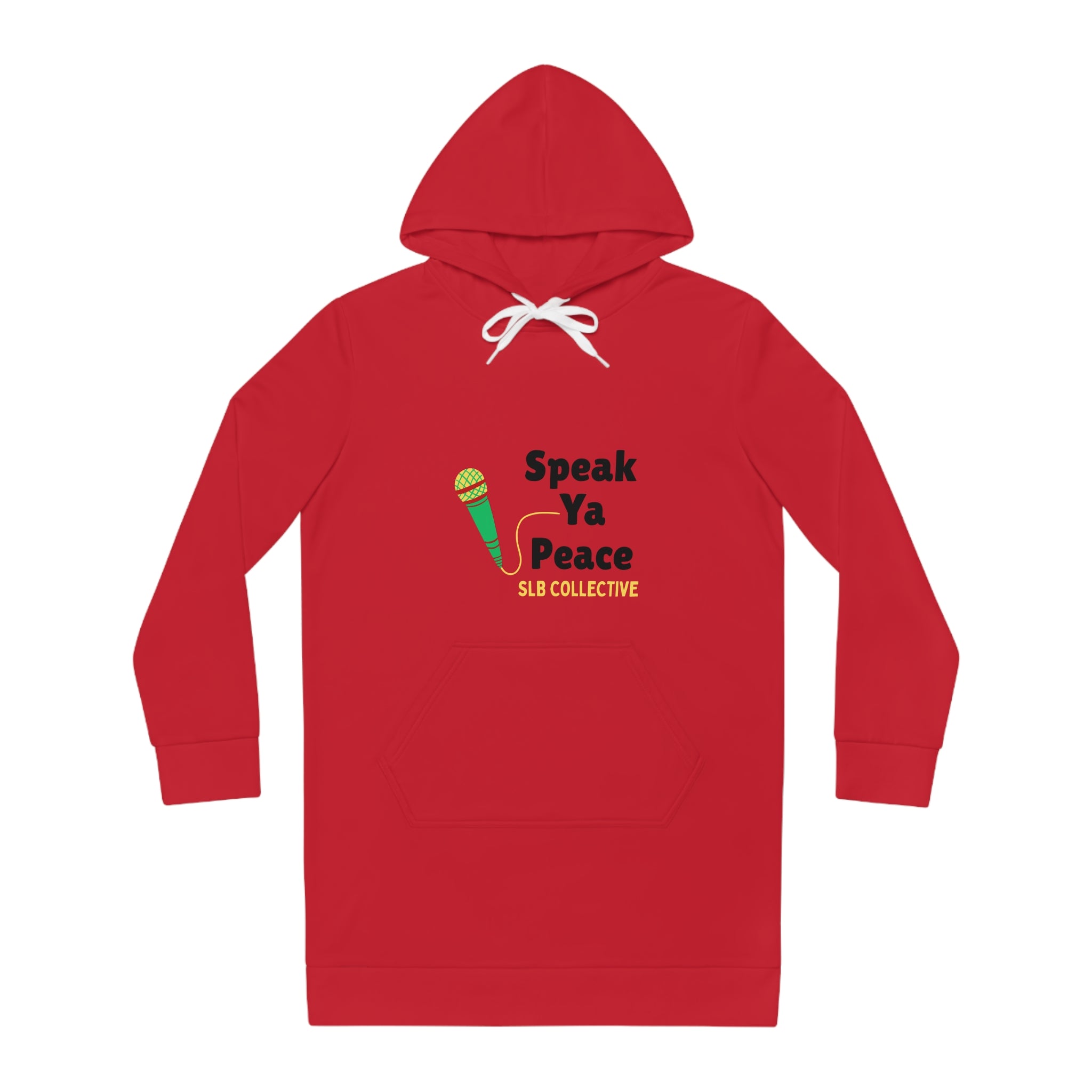 Speak Ya Peace Hoodie Dress — Women's Red Microphone Graphic Hoodie Dress