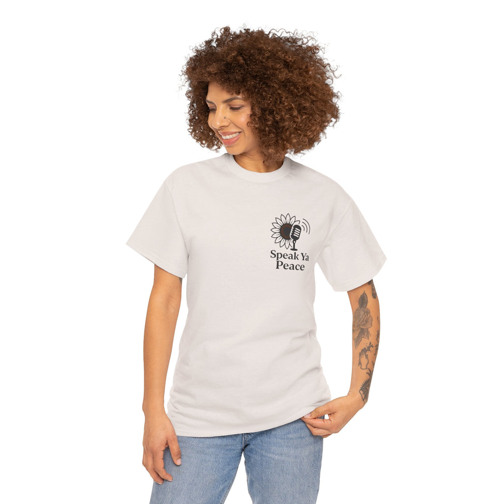 Sunflower Peace Tee - Speak Ya Peace Graphic Cotton Shirt, Unisex T-Shirt, Gift for Peace Lovers, Summer Casual Wear, Eco-Friendly Apparel