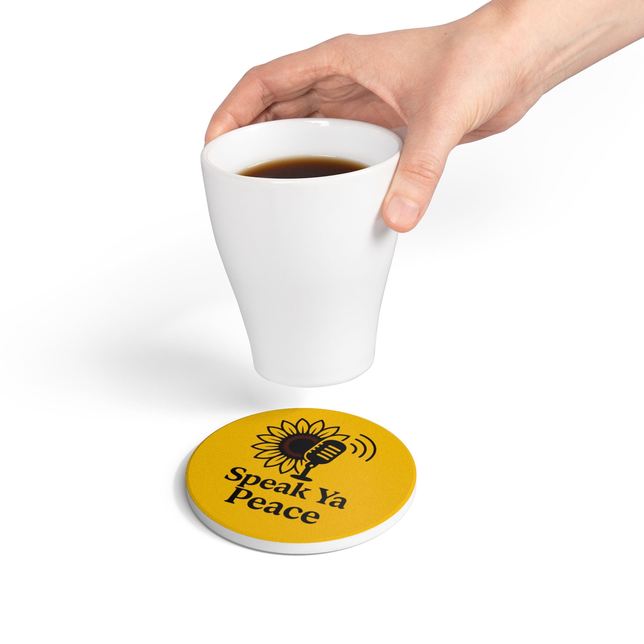 Speak Ya Peace Ceramic Coaster | Sunflower Design | Inspirational Home Decor | Gifts for Friends, Coffee Lovers, Housewarming, Eco-Friendly