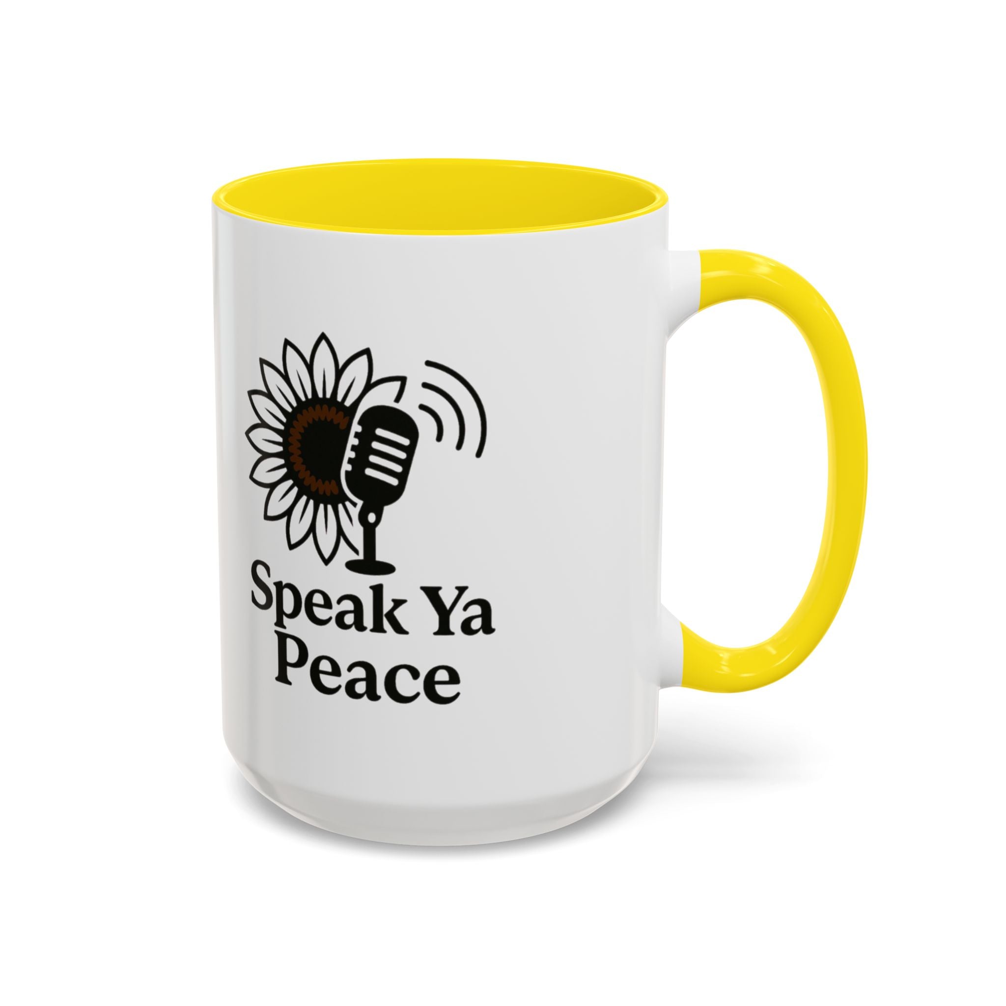 Sunflower Speak Ya Peace Mug - Inspirational Coffee Cup, Gift for Friends, Tea Lovers, Motivational Office Decor, Zen Kitchenware