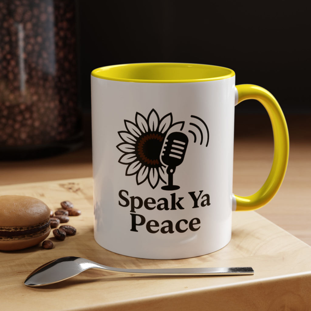 Sunflower Speak Ya Peace Mug - Inspirational Coffee Cup, Gift for Friends, Tea Lovers, Motivational Office Decor, Zen Kitchenware