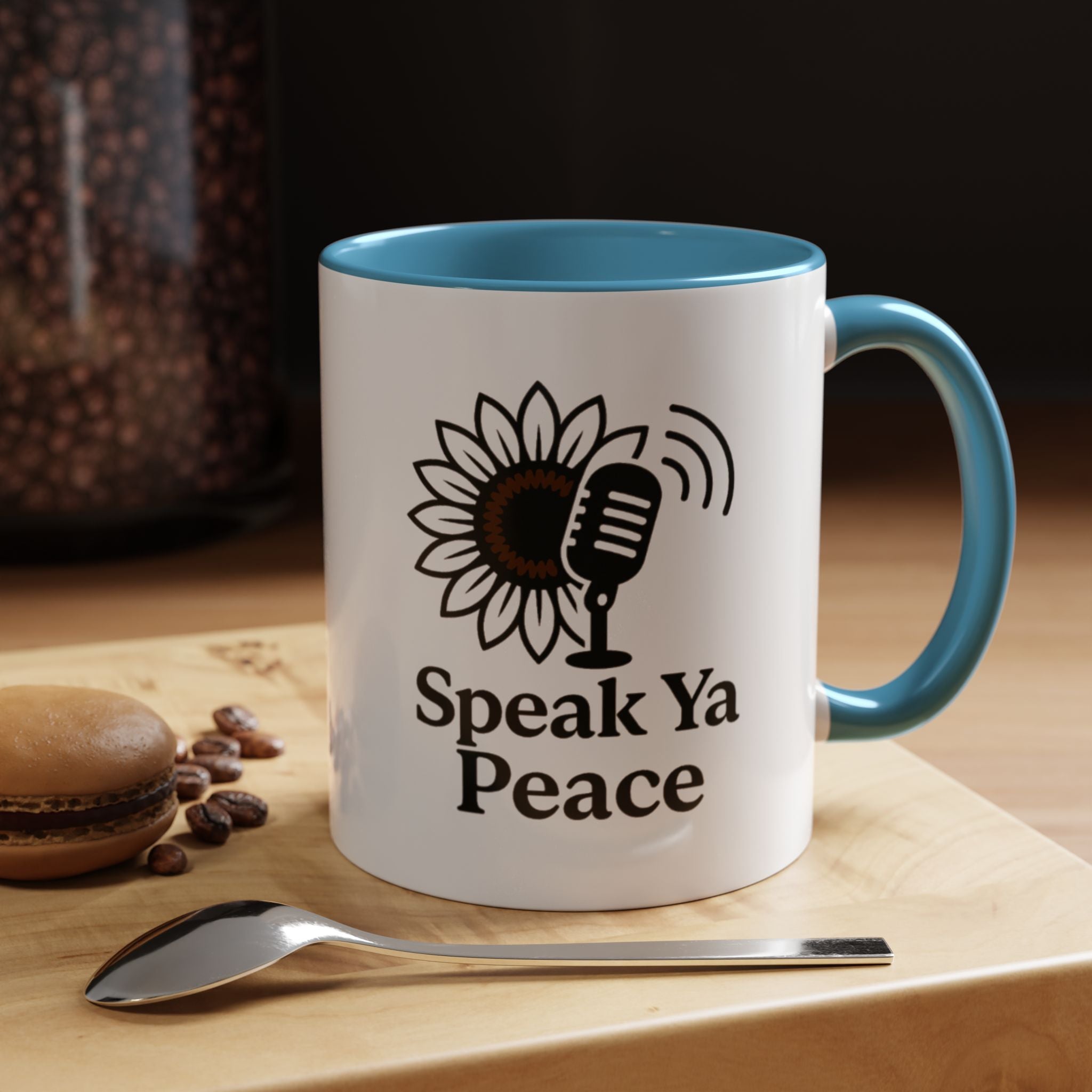 Sunflower Speak Ya Peace Mug - Inspirational Coffee Cup, Gift for Friends, Tea Lovers, Motivational Office Decor, Zen Kitchenware