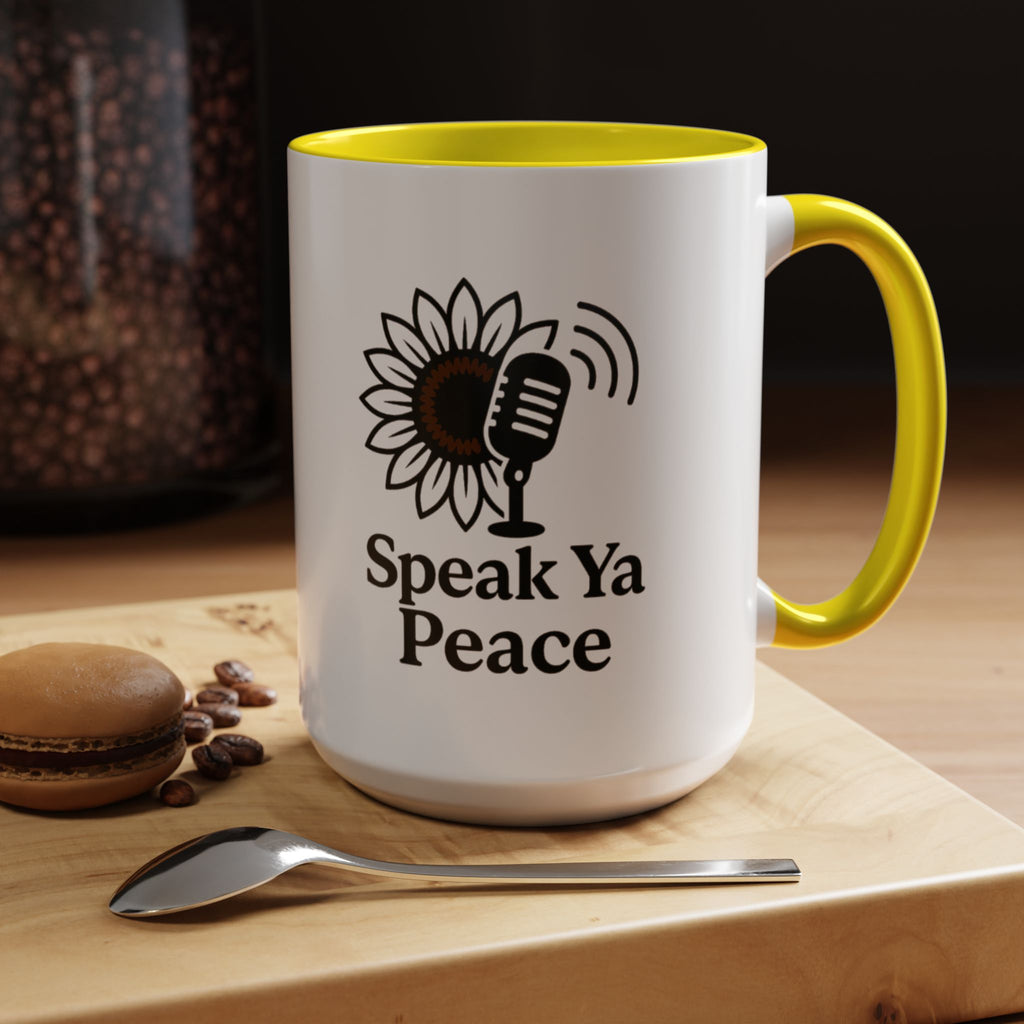 Sunflower Speak Ya Peace Mug - Inspirational Coffee Cup, Gift for Friends, Tea Lovers, Motivational Office Decor, Zen Kitchenware