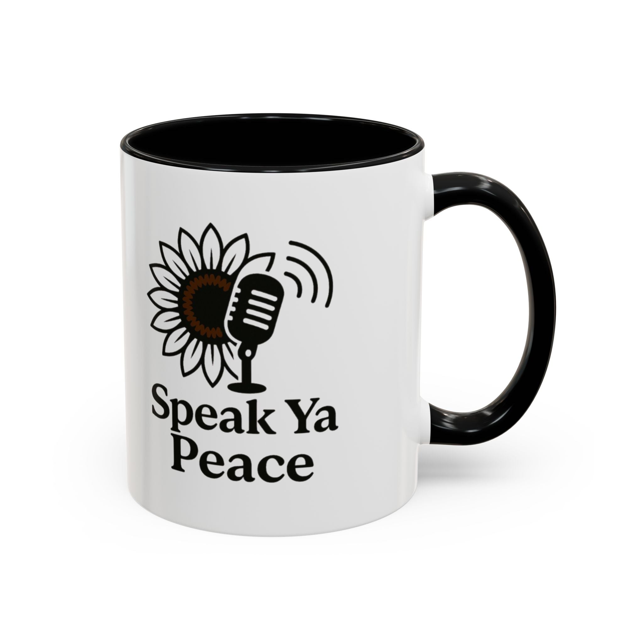 Sunflower Speak Ya Peace Mug - Inspirational Coffee Cup, Gift for Friends, Tea Lovers, Motivational Office Decor, Zen Kitchenware