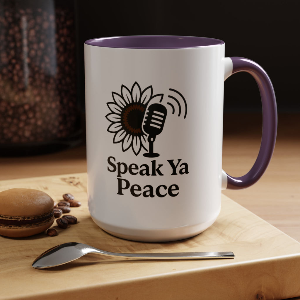 Sunflower Speak Ya Peace Mug - Inspirational Coffee Cup, Gift for Friends, Tea Lovers, Motivational Office Decor, Zen Kitchenware