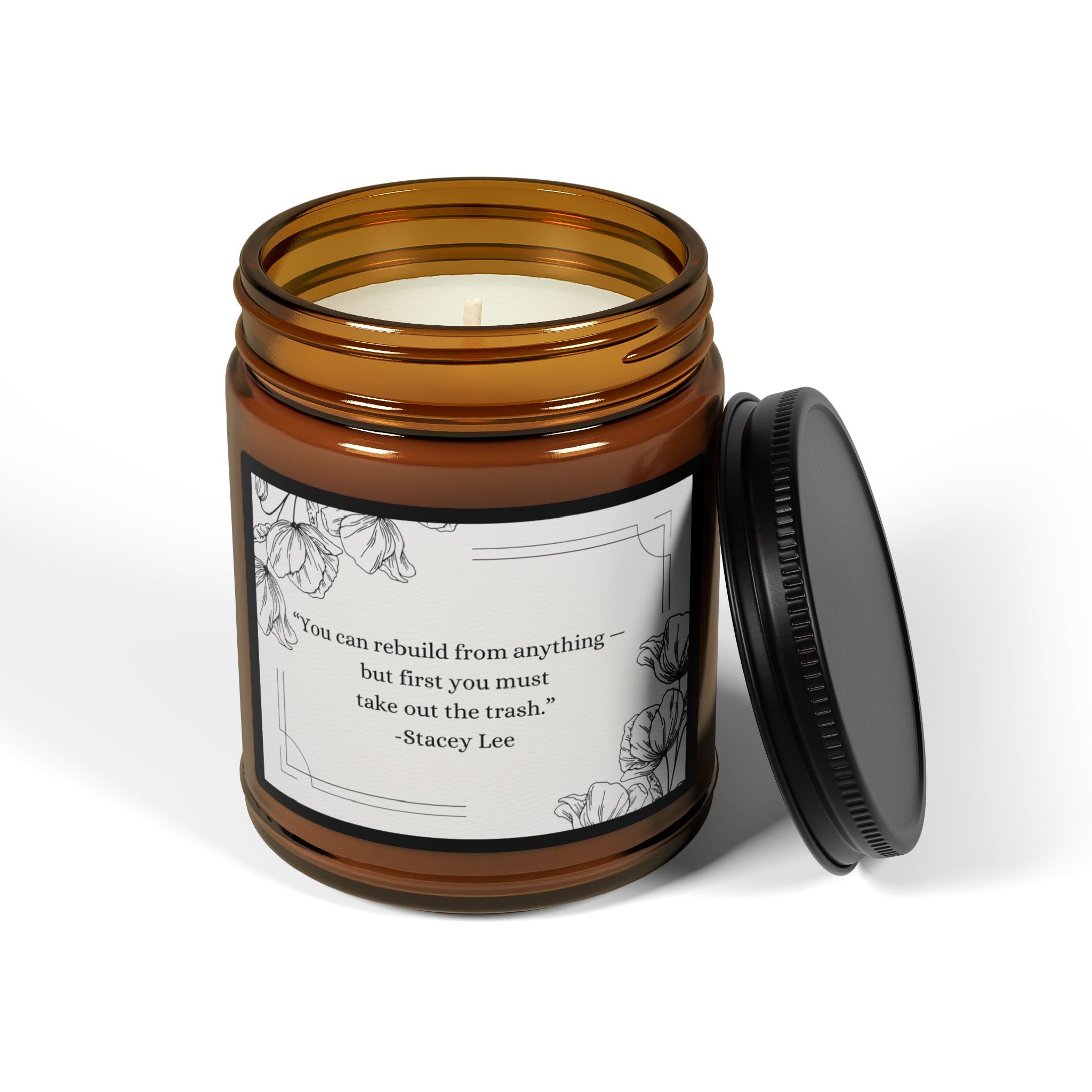 Soy Candle Amber Jar — Floral Quote Scented Candle (Multi-Size)