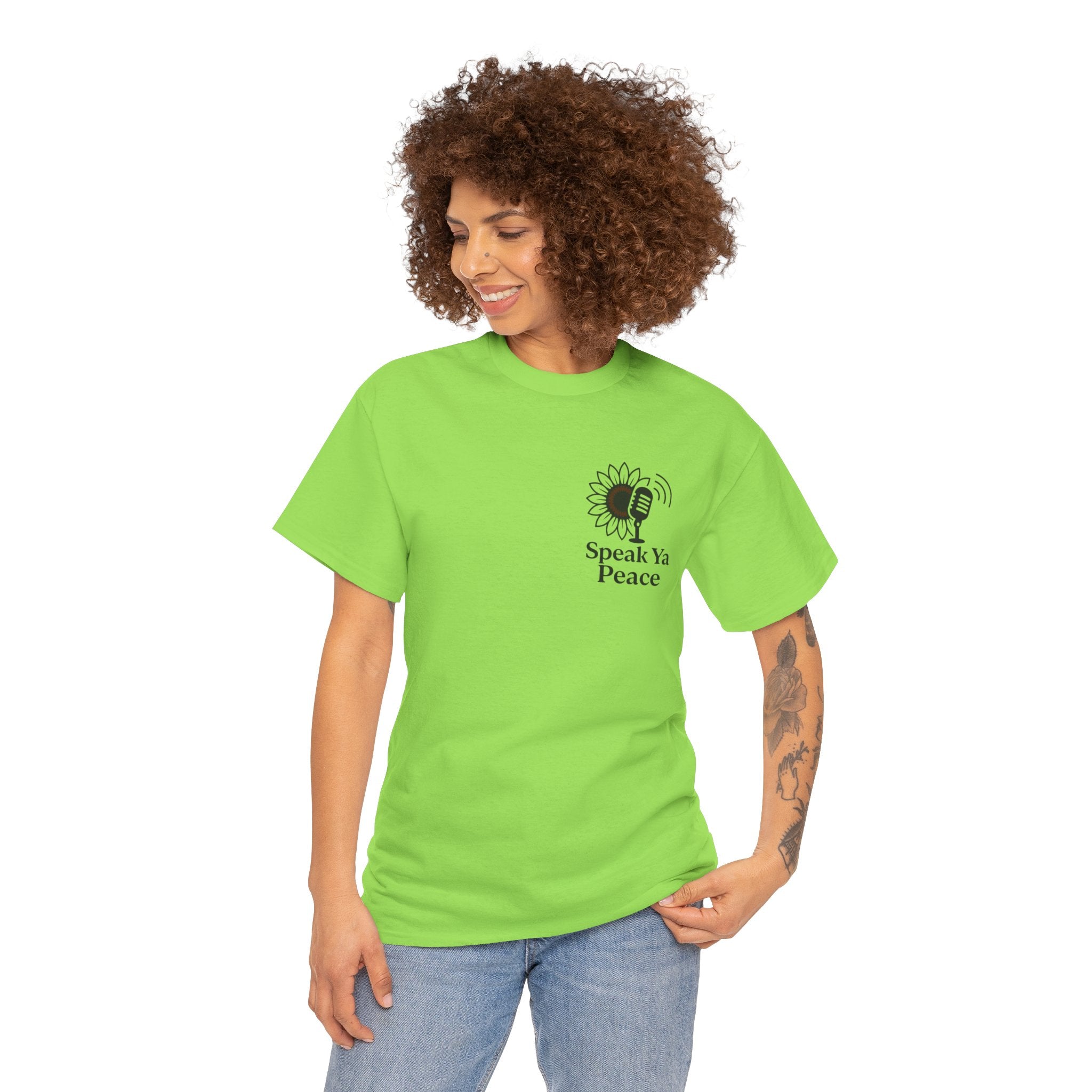 Sunflower Peace Tee - Speak Ya Peace Graphic Cotton Shirt, Unisex T-Shirt, Gift for Peace Lovers, Summer Casual Wear, Eco-Friendly Apparel
