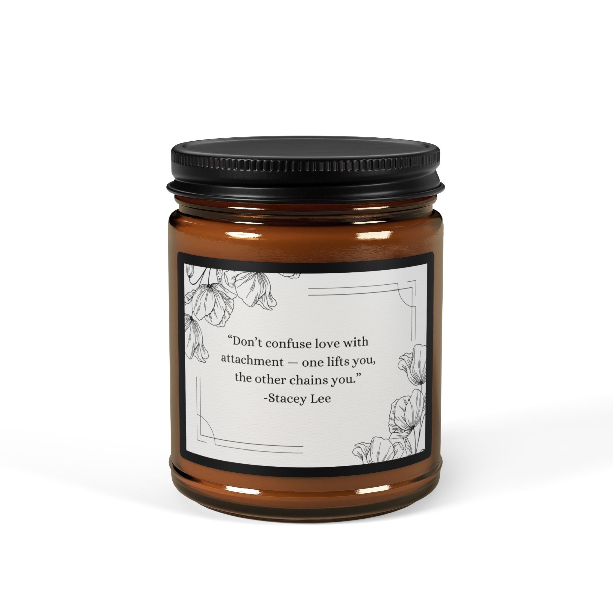 Amber Jar Soy Candle — Floral Quote Scented Candle